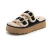 Woman Solid Color Faux Wool Thick Heel Flat Shoes Lady Winter Indoor Open Toe Slippers 2024 Autumn Round Head Flatform Slippers