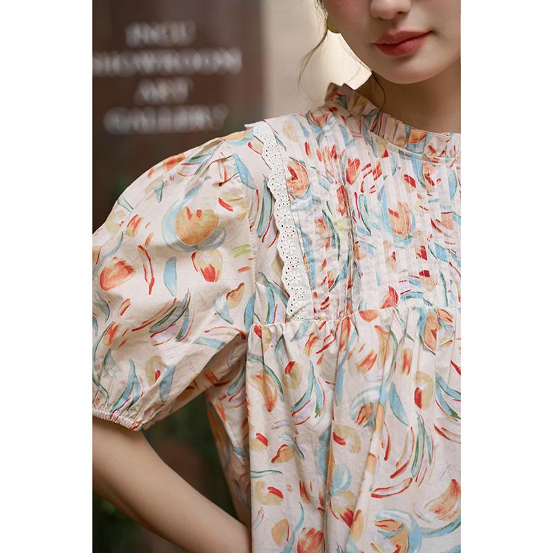Mishow Γυναικεία μπλούζα 2023 Summer Puff μανίκι Floral O-λαιμόκοψη Loose Casual Commuter Fashion Γλυκά μπλουζάκια πουλόβερ MXC37X0034