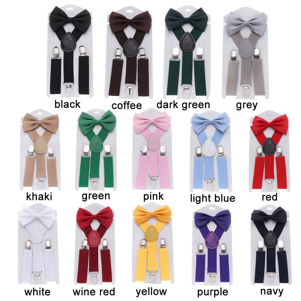 Wedding Dress Clip-on Adjustable Kids Suspenders Cow Tie Belts Elastic Braces Printed Bow Tie