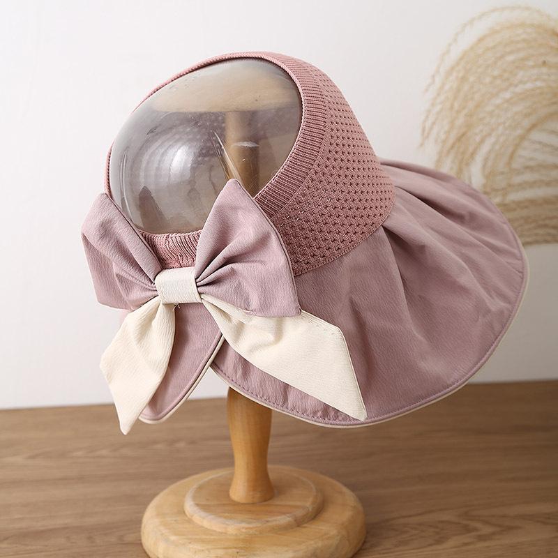 Sun Hat Women's Summer Bucket Hat Bow Sunscreen Fashion Big Brim Face Cover Empty Top Sun Hat