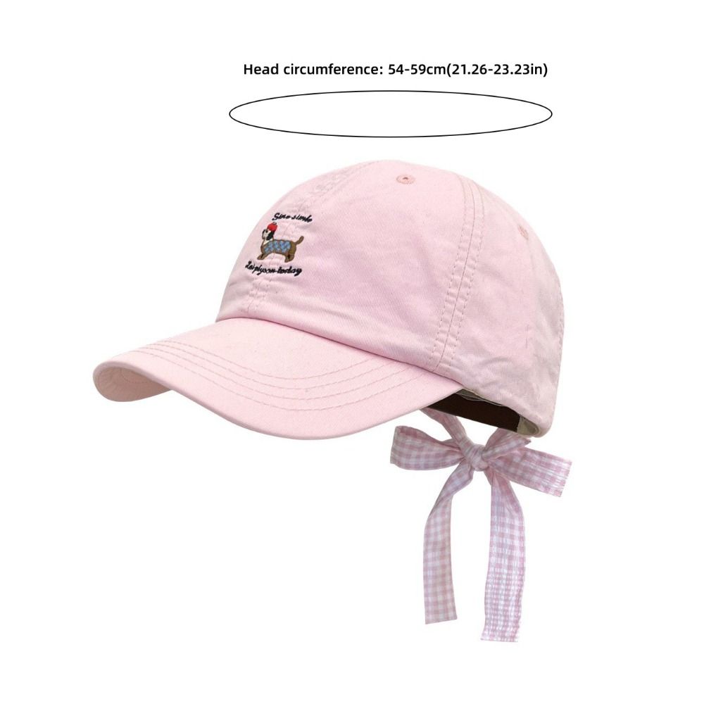 Korean Style Embroidered Dog Sun Hat Breathable Baseball Cap Bow Tie Duckbill Sun Protection Spring Summer