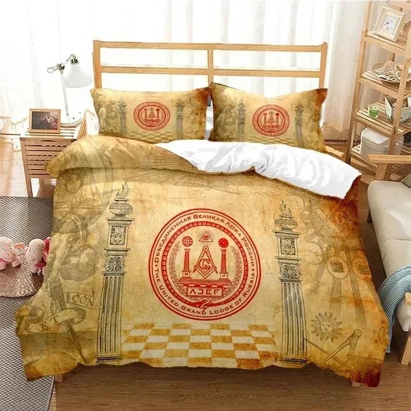 Masonic Freemason Illuminati Bedding Set Boys Girls Twin Queen Size Duvet Cover Pillowcase Bed Adult Fashion Home Textileextile