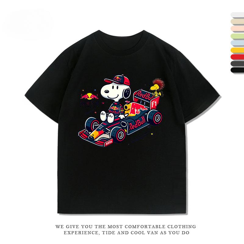 Snoopy Racing Anime Men's Women's T-shirt Funny Printed Summer Fashion Casual Cotton T-shirt Short Sleeve Motorcycle T-shirt