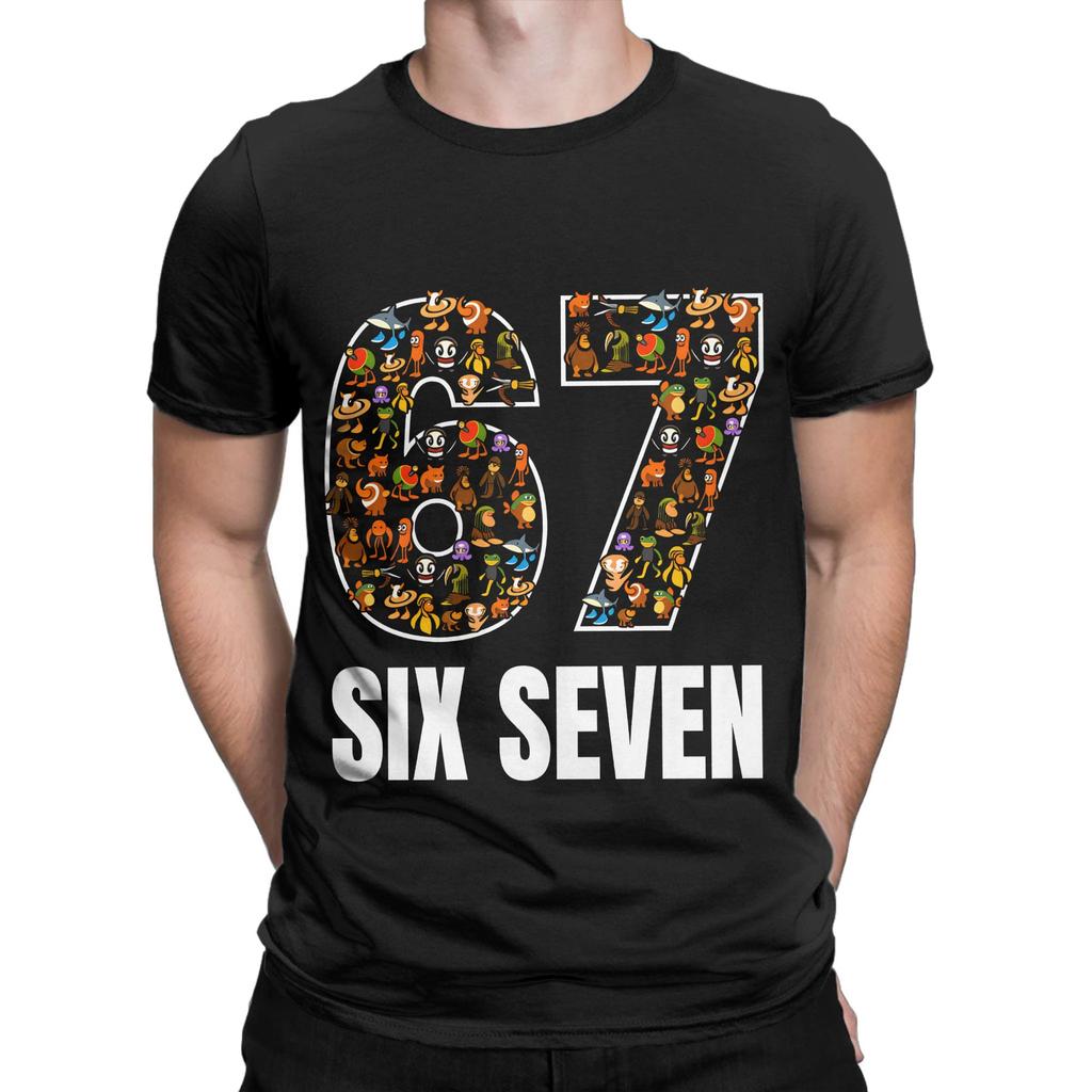 Six Seven Italian Brainrot TShirts for Men  Leisure Cotton Tee Shirt Crewneck Short Sleeve T Shirt Plus Size Clothes