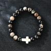 Religieuze kruisarmband voor dames heren natuursteen kralen elastische link gebedsarmband met kaart