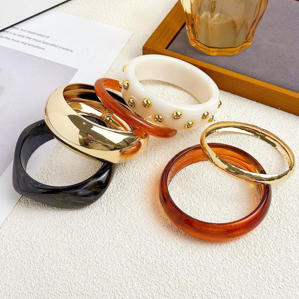 Irregular Punk Geometric Acrylic Resin Wide Bangles Vintage Fashion Gold Color Metal Bracelet Bangle For Women Men Jewelry