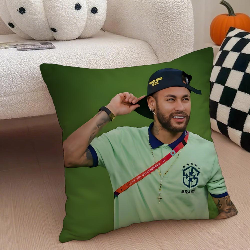 Housse de coussin Athlète brésilien beau Neymar Jr Housse de coussin jeté Bouton caché Polyester durable Coussin de chaise