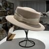 High-quality Flesh-colored Wool Top Hat Women's Autumn and Winter High-end Satin Bow Buckle Concave Top British Jazz Hat Versatile