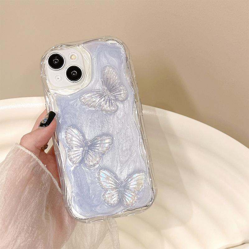 Pink Wind Pleated Love Mobile Phone Case Is Suitable For Iphone17Promax Three-Dimensional Butterfly Apple 15 All-Inclusive.
