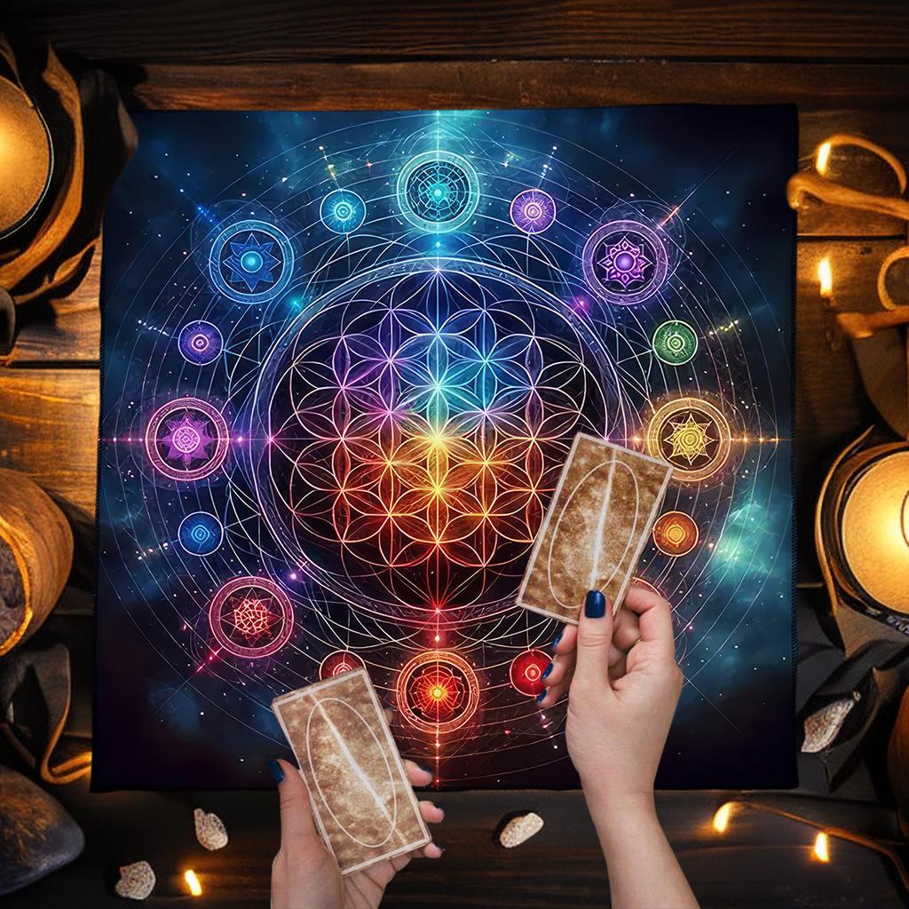 Tarotová obrus Mandala Kvet života Altarová utierka Na veštenie Meditačný kruh Galaxia Tarotová podložka Podložka na duchovné karty orákula