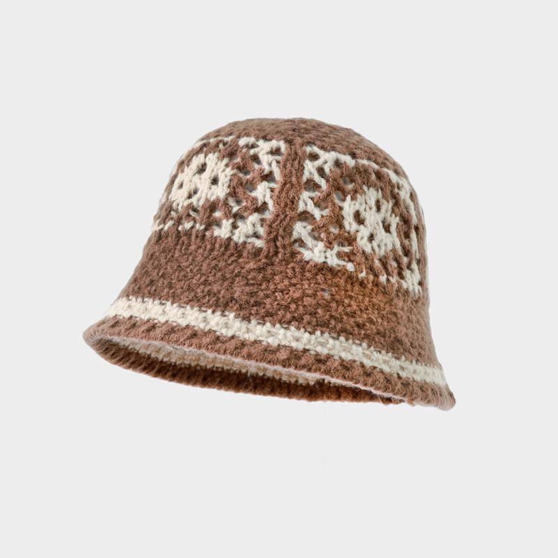 Niche Hand-woven Hat Women's Bucket Hat Shows A Small Face Versatile Knitted Wool Hat Guochao Lion Dancing Hat Thick