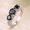 Damen Elegant Schmuck Einfacher Drei Schwarzer Stein Silberfarbener Ring für Hochzeitsfeier Bandgröße 6-10