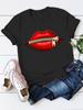 Zipper Lip Print T Shirt Women Short Sleeve O Neck Loose Tshirt Summer Women Tee Shirt Tops Camisetas Mujer