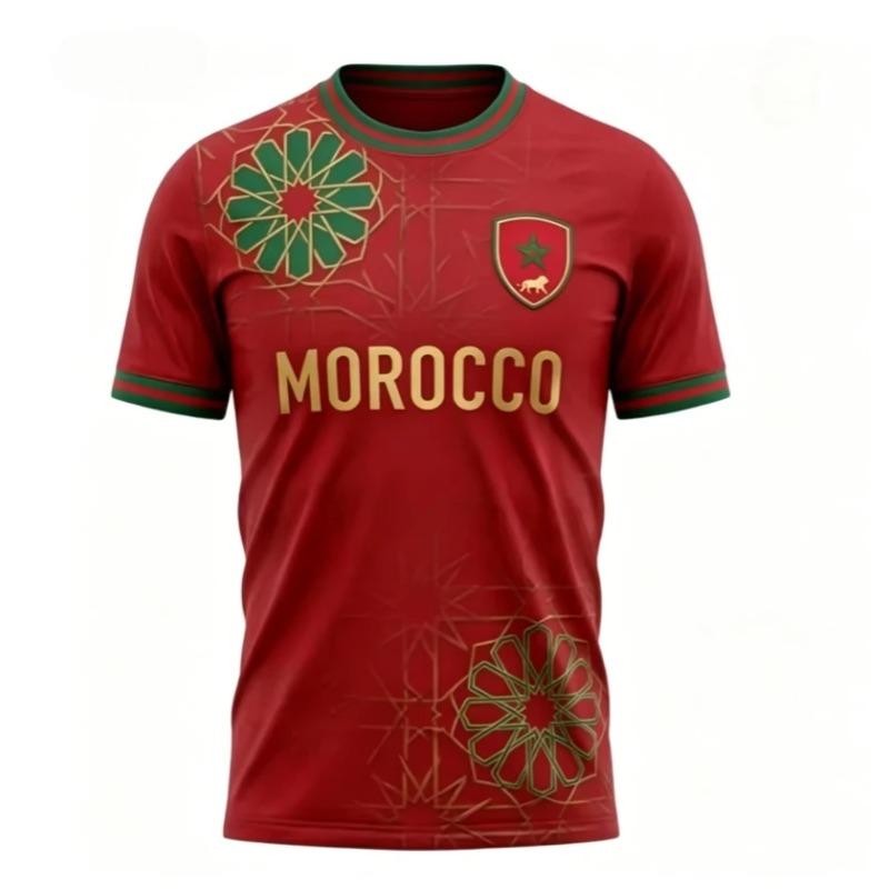 Round neck Moroccan football T-shirt 3D printed, breathable, quick drying, fashionable and versatile for men and women
