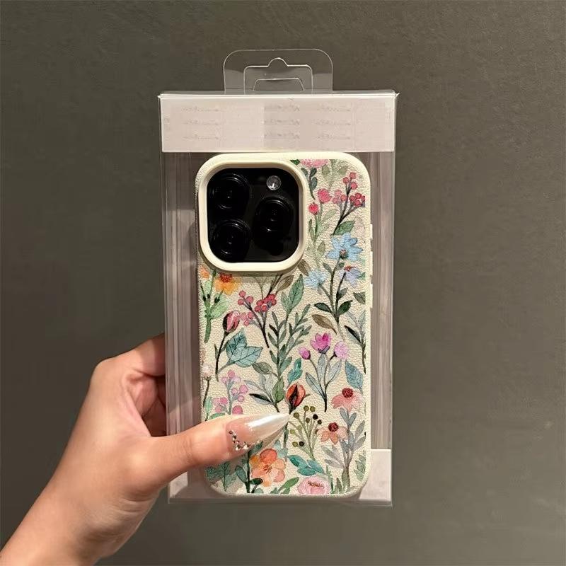 Dyeing Flowers Lychee Texture Phone Case For iPhone 17 Pro Max 16 15 14 13 12 11 Pro 14 15 Plus 17 Air Silicone Soft Cover