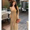 French V-Neck Long Sleeve Autumn Dress: Pure Desire, Rich Girl Style Bodycon with Slimming Fit