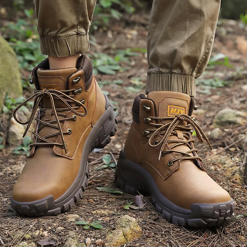 Wanderschuhe Herren Motorradstiefel Arbeitsstiefeletten High Top Leder Herrenstiefel Atmungsaktive Wüstenstiefel Outdoor Rutschfest Groß 47