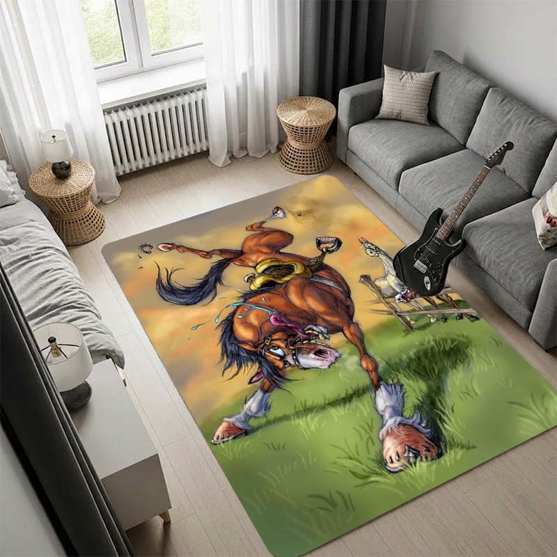 Surreal Weird Western Cowboy Fantasy Art Area Rug Non‑Slip Floor Mat Carpet Vintage Painting Print for Living Room Bedroom Decor