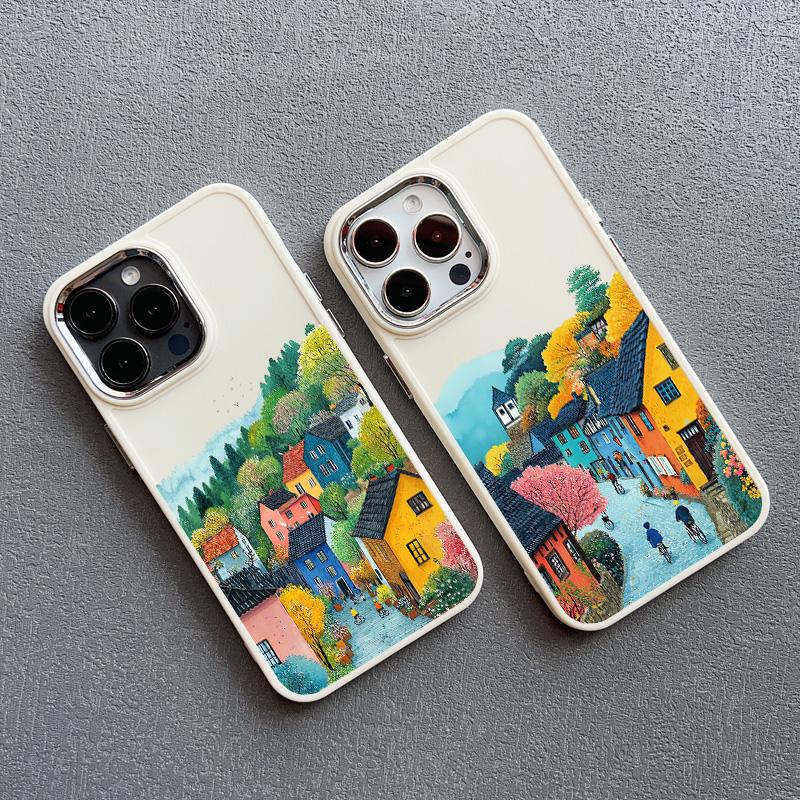 Ville Paysage Pittoresque Coque de Téléphone en Silicone Pour iPhone 16 15 14 Pro Max Plus 11 12 13 Pro Max 7 8 Plus SE2 XS X XR Coque Arrière