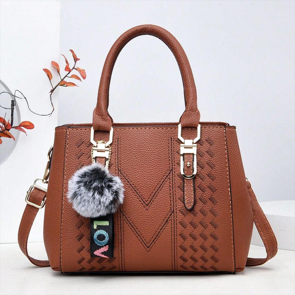 2025 Trendy Women's Handbags: Stylish European & American Shoulder Bags with Hair Ball Pendants