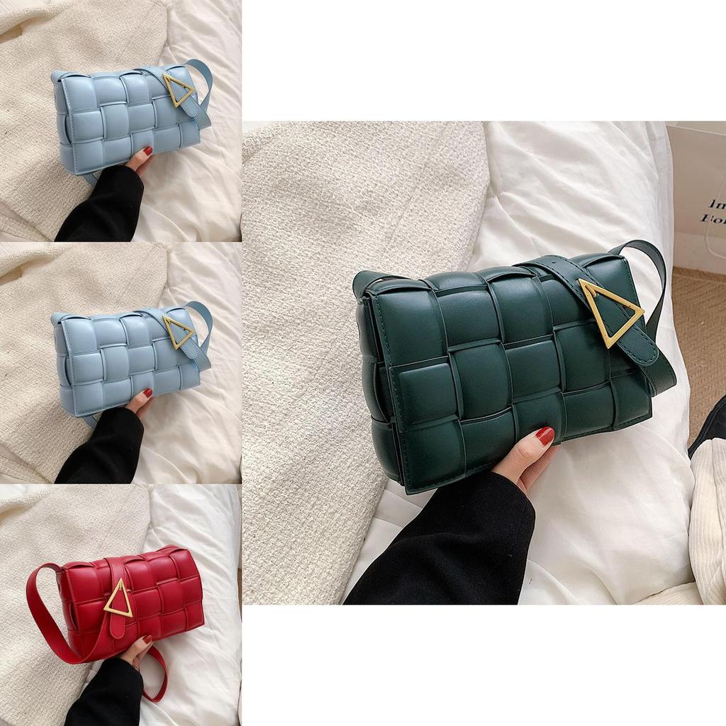 Stylish Pu Leather Women Shoulder Bag Plaid Woven Square Hand Chain Bag Gift