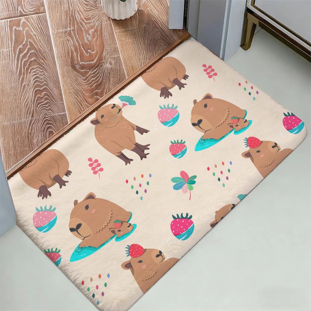 Niedliche Capybara Muster Bodenmatte Gemütliche Flanell Weiche Dicke Rutschfeste Matte Für Wohnzimmer Schlafzimmer Küche Dekor Teppiche
