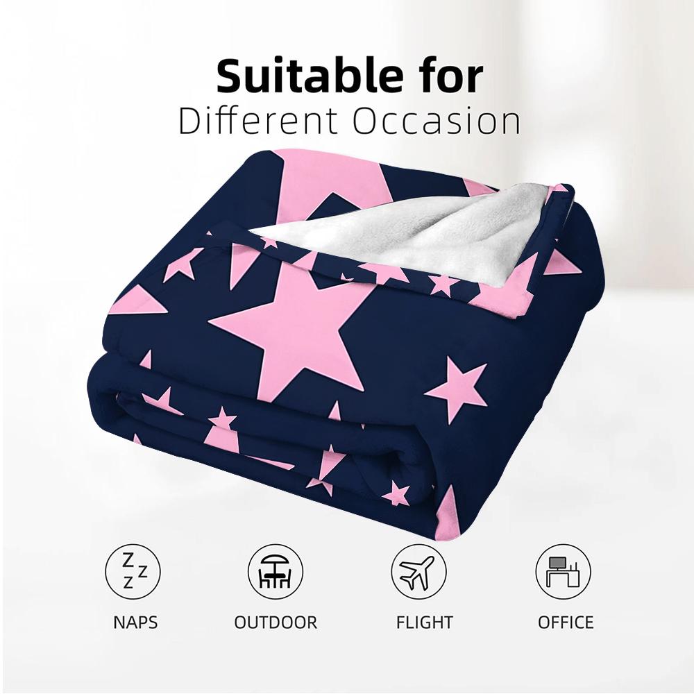 Navy Bubblegum Star Soft Flannel Blanket Breathable Warm Throw for Office Car Sofa Kids Room Birthday Xmas Gift