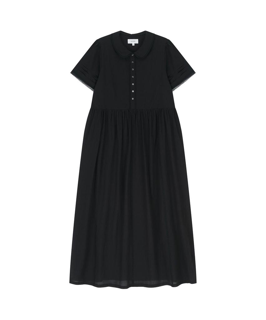 Visavi Embroidered Lace Trim Cotton Dress (Black)