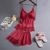 Ensemble Pyjama Satiné pour Femme Débardeur à Dentelle et Short Deux Pièces Vêtements de Nuit avec Soutien-gorge Intégré Sexy Débardeur Ensemble de Lounge