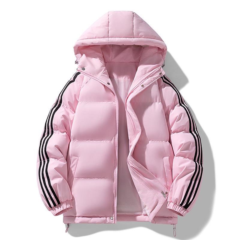 Men's Trendy Three-Stripe Hooded Down Jacket - Thick, Warm & Loose Fit