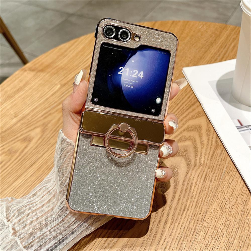 For Samsung ZFlip5 Luxury Glitter Bracket Gradient Case for Samsung Galaxy Z Flip 6 5 4 3 Flip4 Diamond Ring Holder Stand Cover