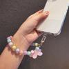 Fashion Resin Flower Keychain with Beaded Chain Cute Car Key Charm Pendant Decorative Accessories for Bags AirPods Case