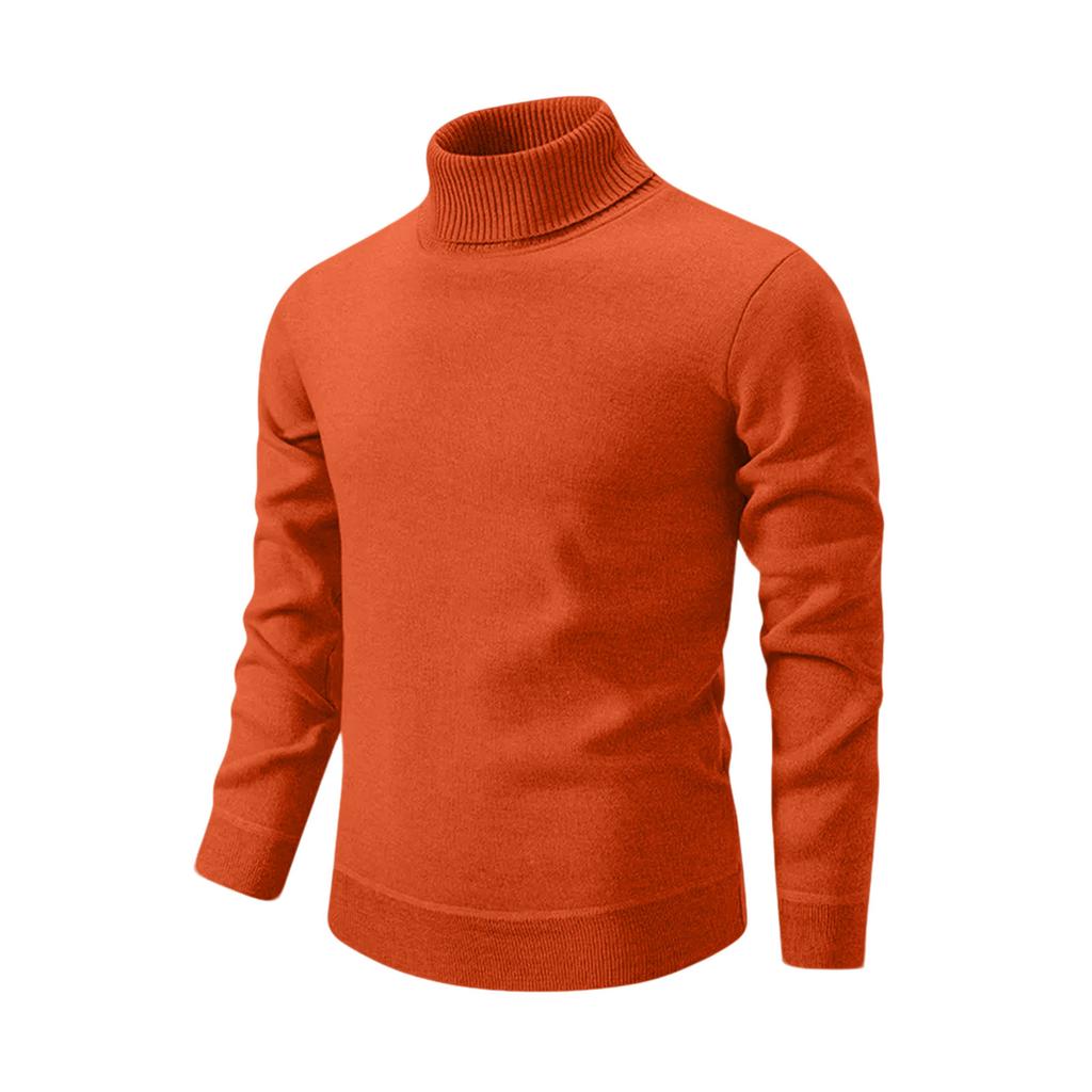 Men's Solid Color Warm Sweater Knitted Sweater High Collar Slim Bottom Knitted Sweater Long Sleeve Sweater