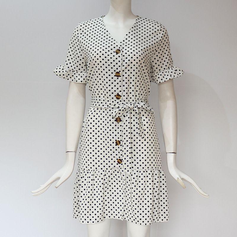 Timeless Ladies Womens Polka Dot V-neck Short Sleeve Summer Shirt Dress In Premium Quality
