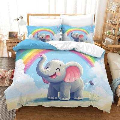 Schattig Klein Olifant 3D Geprint Dekbedovertrek Set, Microfiber Beddengoed Set Overtrek Kussensloop voor Rits Sluiting Volwassenen Kinderen Tweepersoons