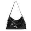 PETITCHOU Women's Enamel Patent Leather Shoulder Bag, Hobo Bag, Body Bag with Chain and Pouch, Business Casual, A4 Size, Lightweight, Large Capacity,