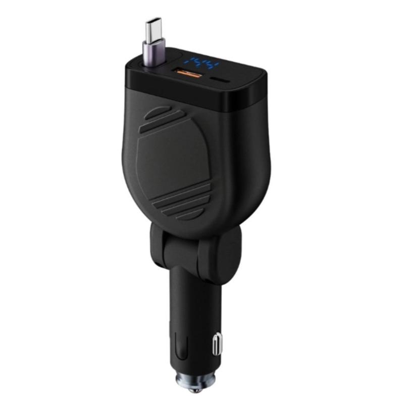 120W Retractable Car Charger 4 In 1 Fast Car Phone Charger with Cord USB C Car Adapter for Phone Tablet Laptop Devices