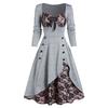 Women's Fashion Slim-fit Lace Ethnic Style Vintage Stitching Long Sleeve Flower Dress