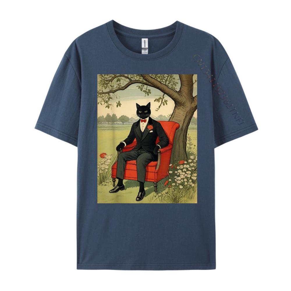 Funny Black Cat Sitting On An Armchair In Nature Oversized T Shirt Men T Shirt Men Tshirts Father's Day