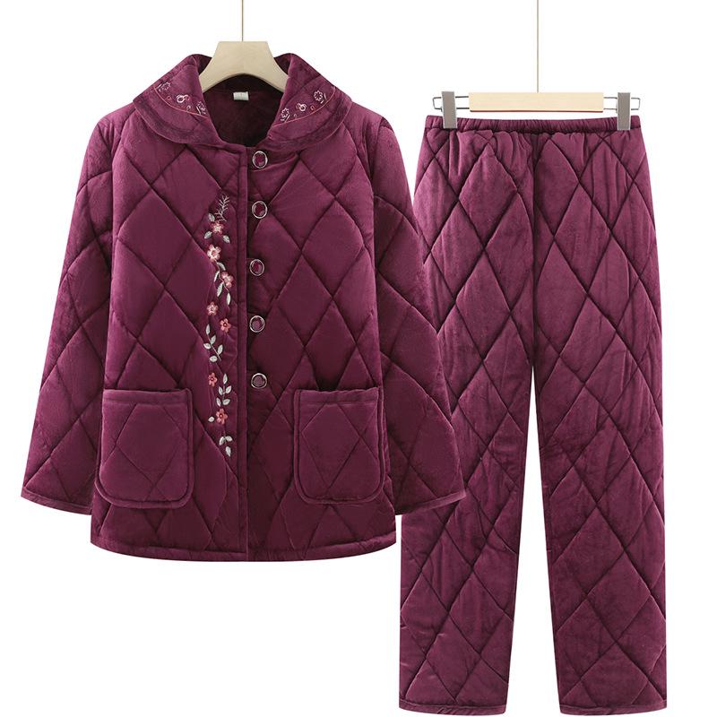 Women's Cotton Tang Suit Pajama Set for Winter - Thickened Velvet, Warm Homewear for Middle-Aged and Elderly