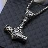 Stainless Steel Long Odin Triangle Knot Logo Thor Hammer Titanium Pendant Necklace