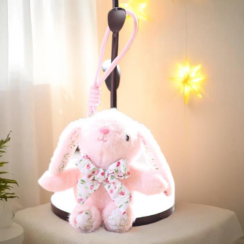 Toy Plush Cartoon Rabbit with Lop Ears, Cute Stuffed Bunny Doll, Adorable Pendant Gift for Backpack