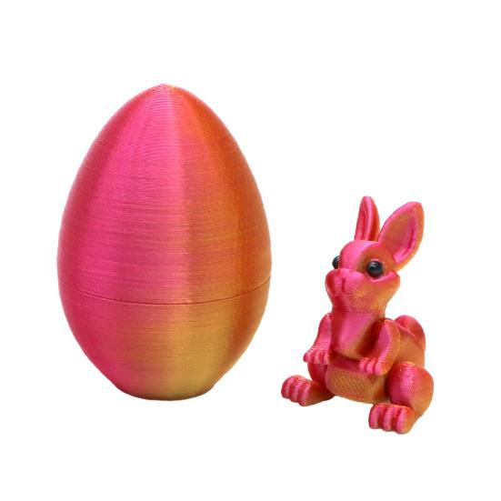 Easter Rabbit Ear Egg Ornament with Articulated Bunny Inside 3D Printed Movable Joints Rabbit Figurine Fidget Toy Easter Holiday Party