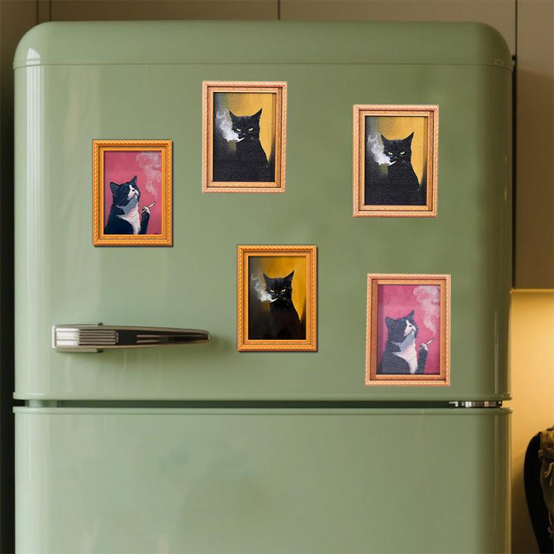 1Pc Cute Wooden Cat Photo Frame Refrigerator Sticker Creative Cat Portrait Mini Photo Frame Refrigerator Magnet Home Decoration