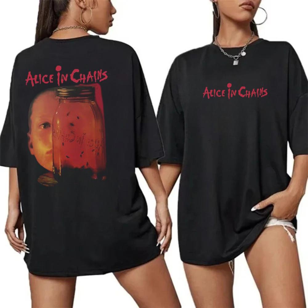 Vintage Alice In Chains Print Short Sleeves T-shirt Grunge Rock Band Graphic Men Women 90s Alternative Music Merch Gift for Fan