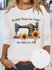 Retro Sewing Machine Sunflower Graphic T-shirt