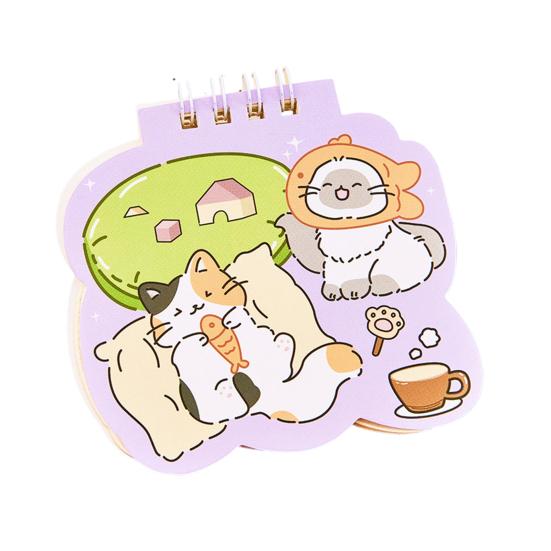 Cat Mini Spiral Notebooks 3.6 X 3.8 Inch Top-Wire Bound Memo Pads, Cartoon 50 Pages Notepads, Kawaii Notebook Stationery for Notes & Gifts