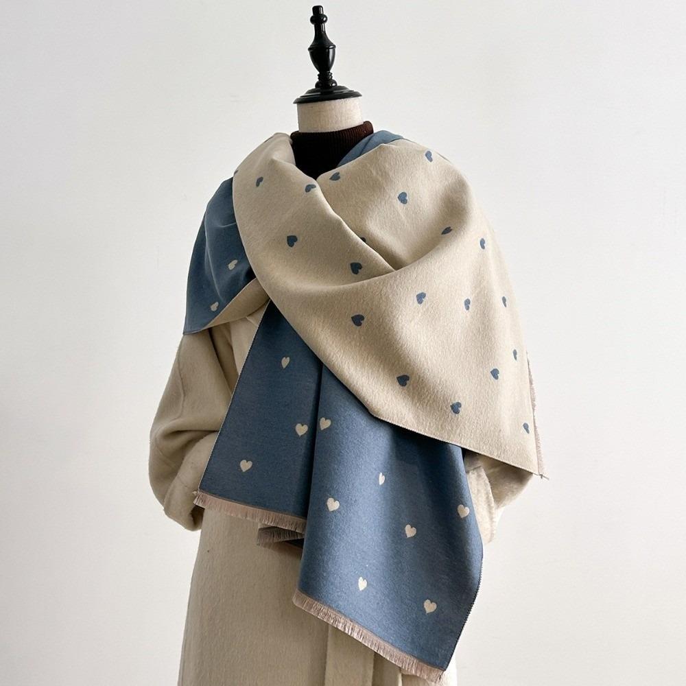 Vintage Style Double Sided Heart Pattern Scarf Elegant Wrap Scarf Romantic Warm Shawl Daily Wear
