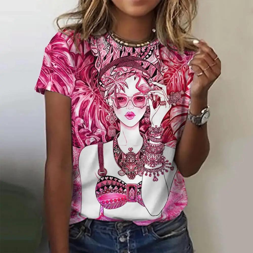 Women's T-Shirts Cartoon Characters Print T-Shirt Harajuku Vintage Short Sleeved Tees O Neck