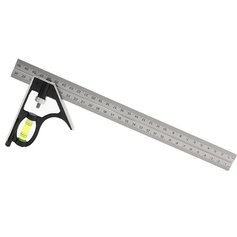 Règle à angle droit combinée réglable de 12 pouces 45/90 degrés avec niveau à bulle